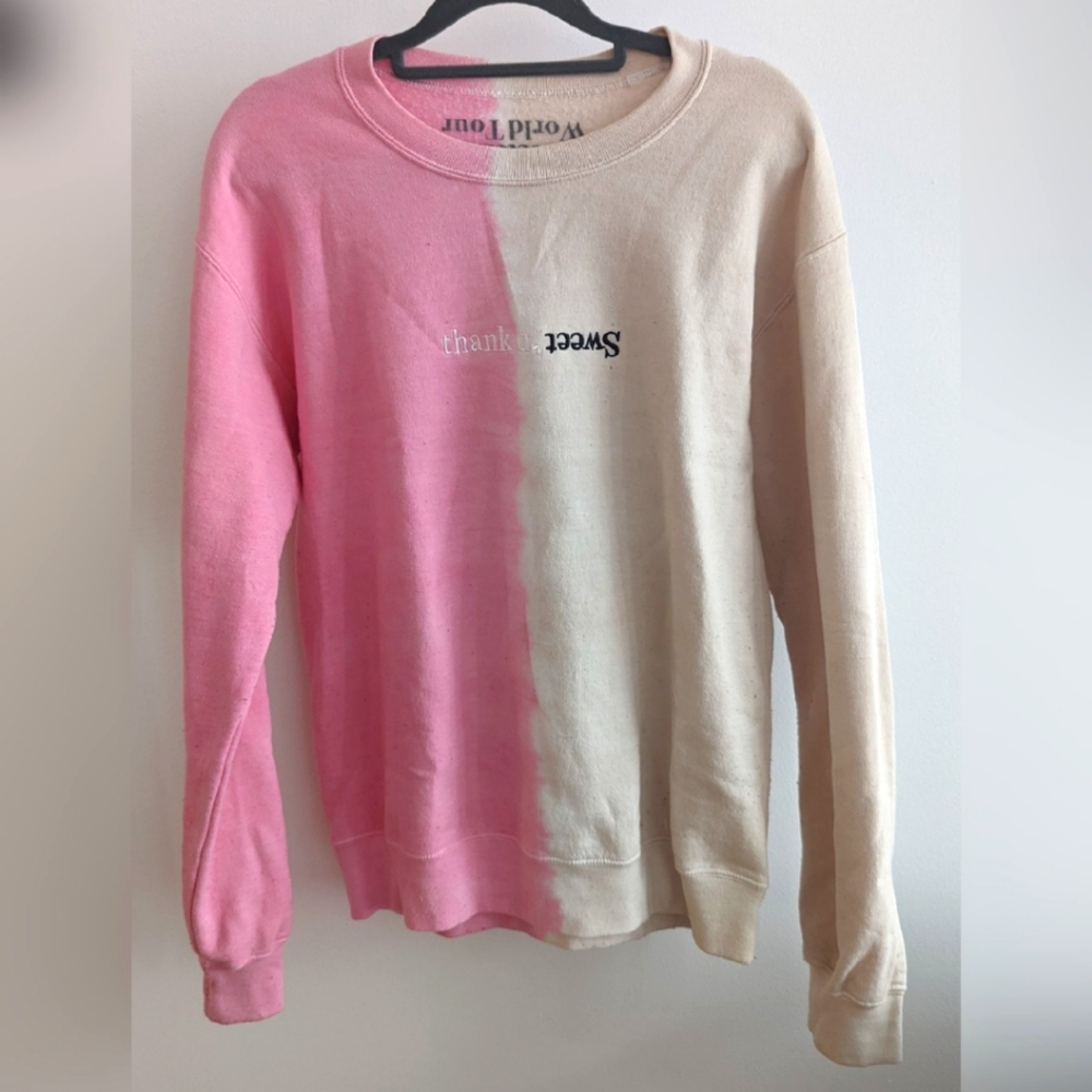 Ariana Grande Sweetener / Thank U, Next Tie-dye Crew Pink Cream Sweater Size S